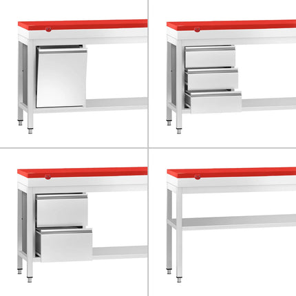GGM Gastro Commercial Stainless Steel Centre Table PREMIUM - 800x700mm - with Undershelf - with Red Chopping Board