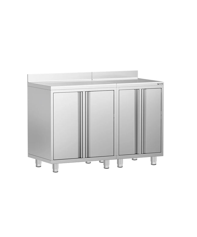 GGM Gastro Commercial Stainless Steel Coffee Station & Worktop Floor Cupboard  - for Coffee Machine - 1400x600mm - with 4 Double Doors - with Rear Upstand