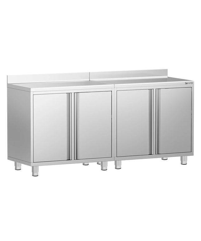 GGM Gastro Commercial Stainless Steel Coffee Station & Worktop Floor Cupboard - for Coffee Machine - 2000x600mm - with 4 Double Doors - with Rear Upstand