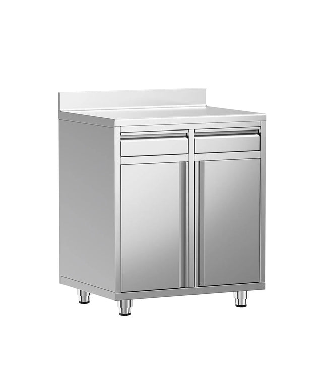 GGM Gastro Commercial Stainless Steel Coffee Station & Worktop Floor Cupboard - for Coffee Machine - 800x600mm - Hinged Double Door - Upstand - 2 Drawers