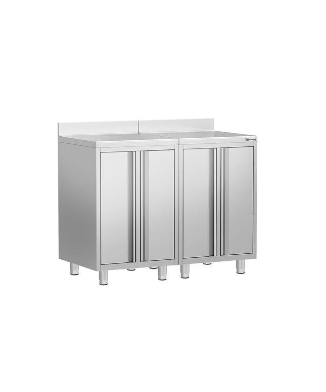 GGM Gastro Commercial Stainless Steel Coffee Station & Worktop Floor Cupboard  - for Coffee Machine - 1200x600mm - with 2 Double Doors - with Rear Upstand
