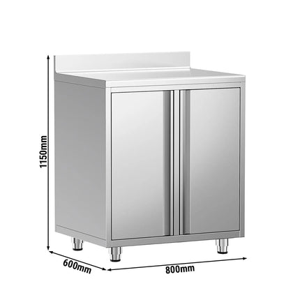 GGM Gastro Commercial Stainless Steel Coffee Station & Worktop Floor Cupboard - for Coffee Machine  - 800x600mm - with Double Doors & Upstand