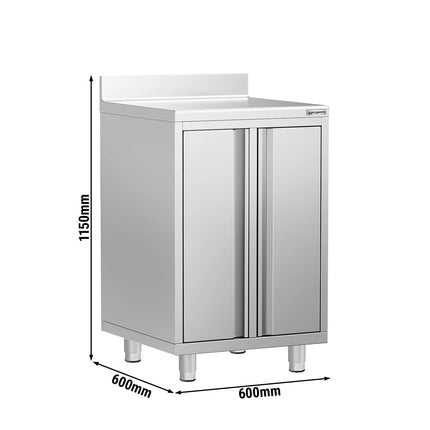 GGM Gastro Commercial Stainless Steel Coffee Station & Worktop Floor Cupboard  - for Coffee Machine - 600x600mm - with 2 Double Doors - with Rear Upstand