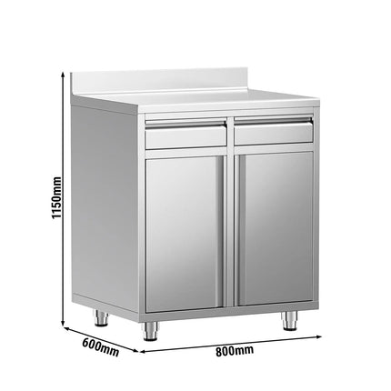 GGM Gastro Commercial Stainless Steel Coffee Station & Worktop Floor Cupboard - for Coffee Machine - 800x600mm - Hinged Double Door - Upstand - 2 Drawers