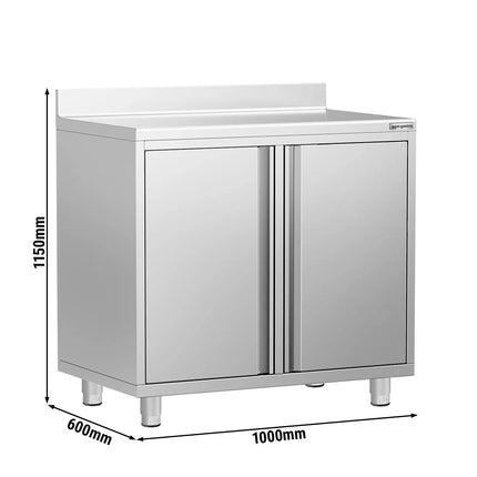 GGM Gastro Commercial Stainless Steel Coffee Station & Worktop Floor Cupboard- for Coffee Machine  - for Coffee Machine - 1000x600mm - with 2 Double Doors - with Rear Upstand