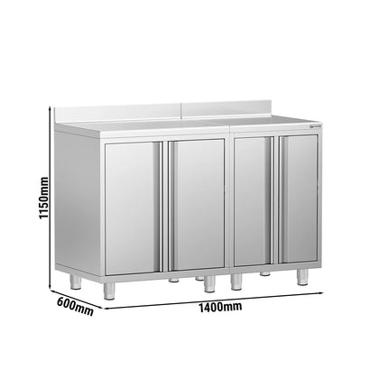 GGM Gastro Commercial Stainless Steel Coffee Station & Worktop Floor Cupboard  - for Coffee Machine - 1400x600mm - with 4 Double Doors - with Rear Upstand