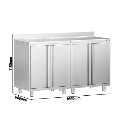 GGM Gastro Commercial Stainless Steel Coffee Station & Worktop Floor Cupboard - for Coffee Machine - 1600x600mm - with 2 Double Doors - with Rear Upstand