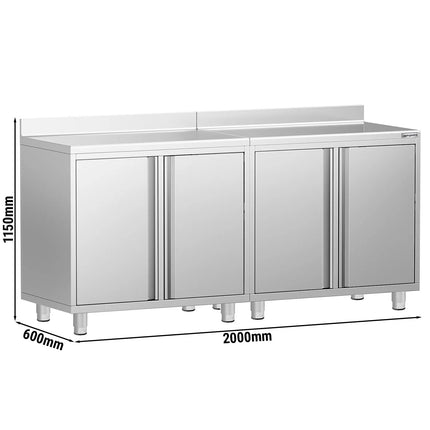 GGM Gastro Commercial Stainless Steel Coffee Station & Worktop Floor Cupboard - for Coffee Machine - 2000x600mm - with 4 Double Doors - with Rear Upstand