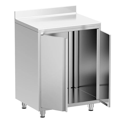 GGM Gastro Commercial Stainless Steel Coffee Station & Worktop Floor Cupboard - for Coffee Machine  - 800x600mm - with Double Doors & Upstand