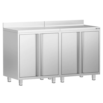 GGM Gastro Commercial Stainless Steel Coffee Station & Worktop Floor Cupboard - for Coffee Machine - 1600x600mm - with 2 Double Doors - with Rear Upstand