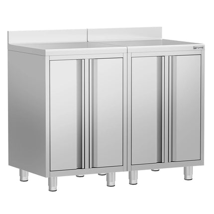 GGM Gastro Commercial Stainless Steel Coffee Station & Worktop Floor Cupboard  - for Coffee Machine - 1200x600mm - with 2 Double Doors - with Rear Upstand