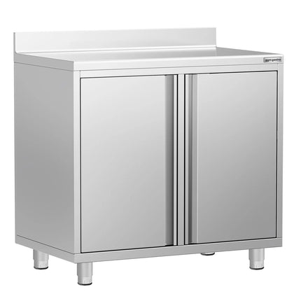 GGM Gastro Commercial Stainless Steel Coffee Station & Worktop Floor Cupboard- for Coffee Machine  - for Coffee Machine - 1000x600mm - with 2 Double Doors - with Rear Upstand