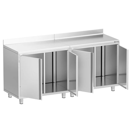 GGM Gastro Commercial Stainless Steel Coffee Station & Worktop Floor Cupboard - for Coffee Machine - 2000x600mm - with 4 Double Doors - with Rear Upstand