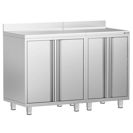 GGM Gastro Commercial Stainless Steel Coffee Station & Worktop Floor Cupboard  - for Coffee Machine - 1400x600mm - with 4 Double Doors - with Rear Upstand