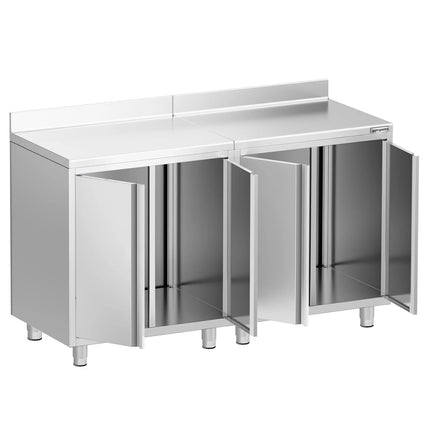 GGM Gastro Commercial Stainless Steel Coffee Station & Worktop Floor Cupboard - for Coffee Machine - 1600x600mm - with 2 Double Doors - with Rear Upstand
