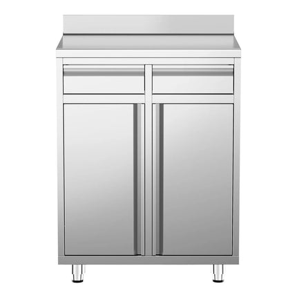 GGM Gastro Commercial Stainless Steel Coffee Station & Worktop Floor Cupboard - for Coffee Machine - 800x600mm - Hinged Double Door - Upstand - 2 Drawers
