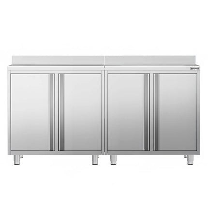 GGM Gastro Commercial Stainless Steel Coffee Station & Worktop Floor Cupboard - for Coffee Machine - 2000x600mm - with 4 Double Doors - with Rear Upstand