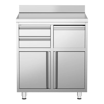 GGM Gastro Commercial Stainless Steel Coffee Station & Worktop Floor Cupboard  - for Coffee Machine - 800x600mm - with 2 Drawers & Double Doors & Upstand