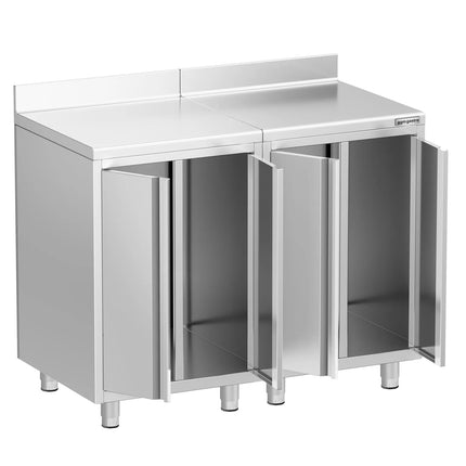 GGM Gastro Commercial Stainless Steel Coffee Station & Worktop Floor Cupboard  - for Coffee Machine - 1200x600mm - with 2 Double Doors - with Rear Upstand