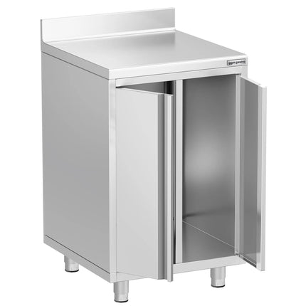 GGM Gastro Commercial Stainless Steel Coffee Station & Worktop Floor Cupboard  - for Coffee Machine - 600x600mm - with 2 Double Doors - with Rear Upstand