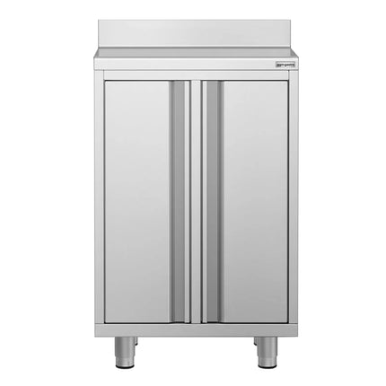 GGM Gastro Commercial Stainless Steel Coffee Station & Worktop Floor Cupboard  - for Coffee Machine - 600x600mm - with 2 Double Doors - with Rear Upstand