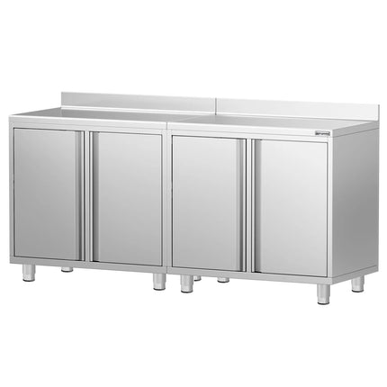 GGM Gastro Commercial Stainless Steel Coffee Station & Worktop Floor Cupboard - for Coffee Machine - 2000x600mm - with 4 Double Doors - with Rear Upstand