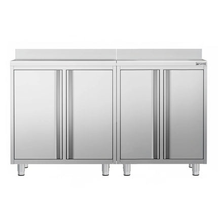 GGM Gastro Commercial Stainless Steel Coffee Station & Worktop Floor Cupboard  - for Coffee Machine - 1400x600mm - with 4 Double Doors - with Rear Upstand