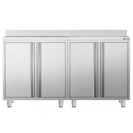 GGM Gastro Commercial Stainless Steel Coffee Station & Worktop Floor Cupboard - for Coffee Machine - 1600x600mm - with 2 Double Doors - with Rear Upstand