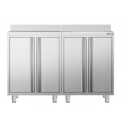 GGM Gastro Commercial Stainless Steel Coffee Station & Worktop Floor Cupboard  - for Coffee Machine - 1200x600mm - with 2 Double Doors - with Rear Upstand