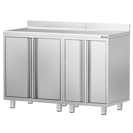 GGM Gastro Commercial Stainless Steel Coffee Station & Worktop Floor Cupboard  - for Coffee Machine - 1400x600mm - with 4 Double Doors - with Rear Upstand