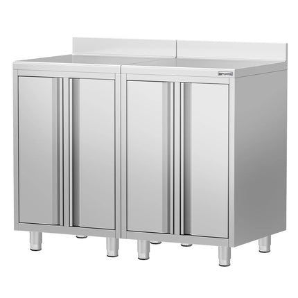 GGM Gastro Commercial Stainless Steel Coffee Station & Worktop Floor Cupboard  - for Coffee Machine - 1200x600mm - with 2 Double Doors - with Rear Upstand