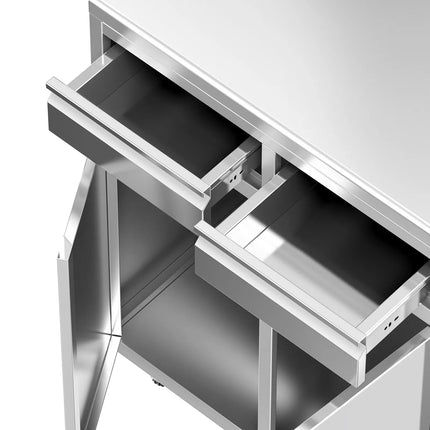 GGM Gastro Commercial Stainless Steel Coffee Station & Worktop Floor Cupboard - for Coffee Machine - 800x600mm - Hinged Double Door - Upstand - 2 Drawers