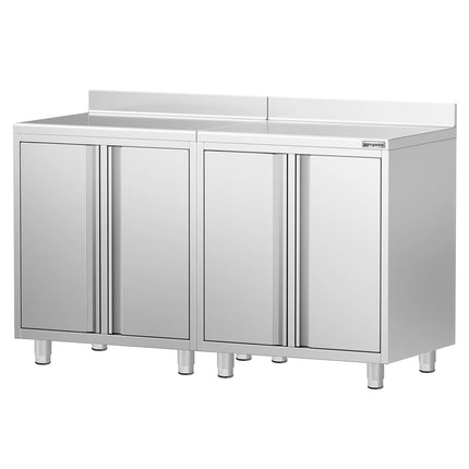 GGM Gastro Commercial Stainless Steel Coffee Station & Worktop Floor Cupboard - for Coffee Machine - 1600x600mm - with 2 Double Doors - with Rear Upstand