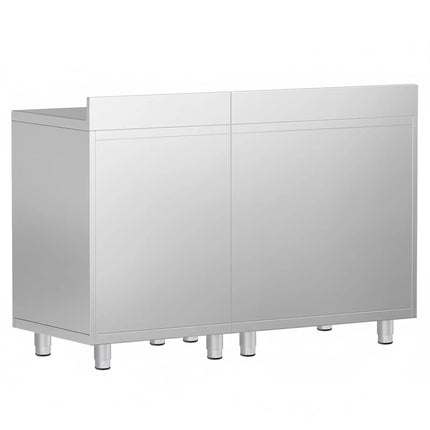 GGM Gastro Commercial Stainless Steel Coffee Station & Worktop Floor Cupboard - for Coffee Machine  - 1400x600mm - with 4 Drawers, 2 Doors, 2 Tilting Knockout Drawers - with Rear Upstand