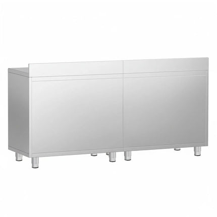 GGM Gastro Commercial Stainless Steel Coffee Station & Worktop Floor Cupboard - for Coffee Machine - 2000x600mm - with 4 Double Doors - with Rear Upstand