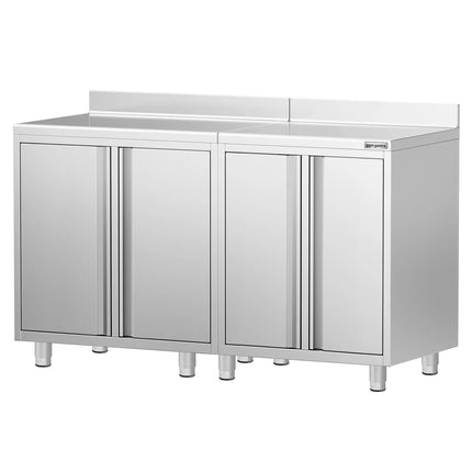 GGM Gastro Commercial Stainless Steel Coffee Station & Worktop Floor Cupboard - for Coffee Machine - 1800x600mm - with 2 Double Doors - with Rear Upstand