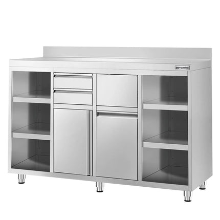 GGM Gastro Commercial Stainless Steel Coffee Station & Worktop Floor Cupboard - for Coffee Machine - 1600x600mm - with 2 Drawers & Double Doors & Upstand