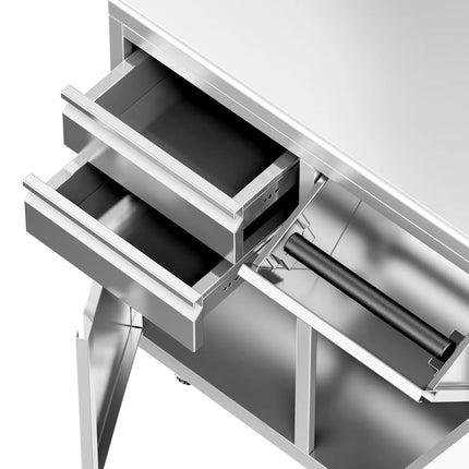 GGM Gastro Commercial Stainless Steel Coffee Station & Worktop Floor Cupboard  - for Coffee Machine - 800x600mm - with 2 Drawers & Double Doors & Upstand