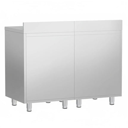 GGM Gastro Commercial Stainless Steel Coffee Station & Worktop Floor Cupboard  - for Coffee Machine - 1200x600mm - with 2 Double Doors - with Rear Upstand