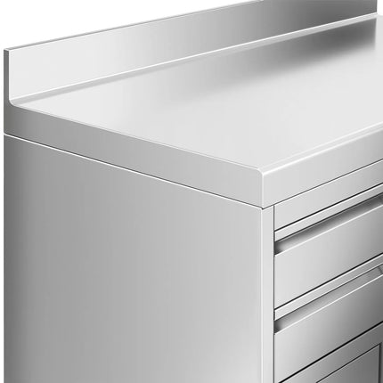 GGM Gastro Commercial Stainless Steel Coffee Station & Worktop Floor Cupboard - for Coffee Machine - 2000x600mm - with 4 Drawers, 4 Doors, 2 Tilting Knockout Drawers - with Rear Upstand