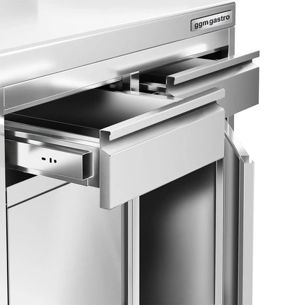 GGM Gastro Commercial Stainless Steel Coffee Station & Worktop Floor Cupboard - for Coffee Machine - 800x600mm - Hinged Double Door - Upstand - 2 Drawers