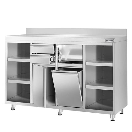 GGM Gastro Commercial Stainless Steel Coffee Station & Worktop Floor Cupboard - for Coffee Machine - 1600x600mm - with 2 Drawers & Double Doors & Upstand
