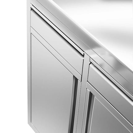 GGM Gastro Commercial Stainless Steel Coffee Station & Worktop Floor Cupboard - for Coffee Machine - 800x600mm - Hinged Double Door - Upstand - 2 Drawers