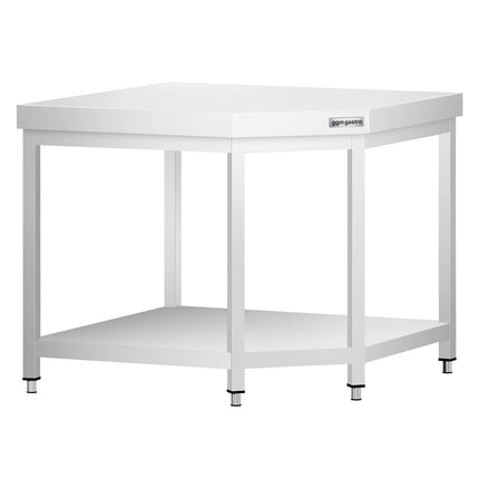 GGM Gastro Commercial Stainless Steel Corner Table PREMIUM - 1000x600mm - with Undershelf - with Cross Bracing