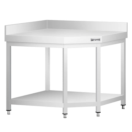 GGM Gastro Commercial Stainless Steel Corner Table PREMIUM - 1000x600mm - with Undershelf - with Rear Upstand
