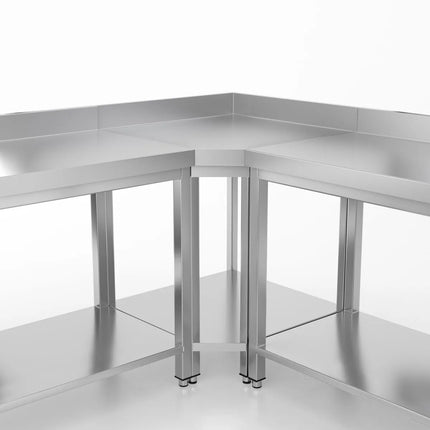 GGM Gastro Commercial Stainless Steel Corner Table PREMIUM - 1000x600mm - with Undershelf - with Cross Bracing