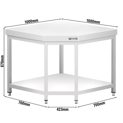 GGM Gastro Commercial Stainless Steel Corner Table PREMIUM - 1000x700mm - with Undershelf