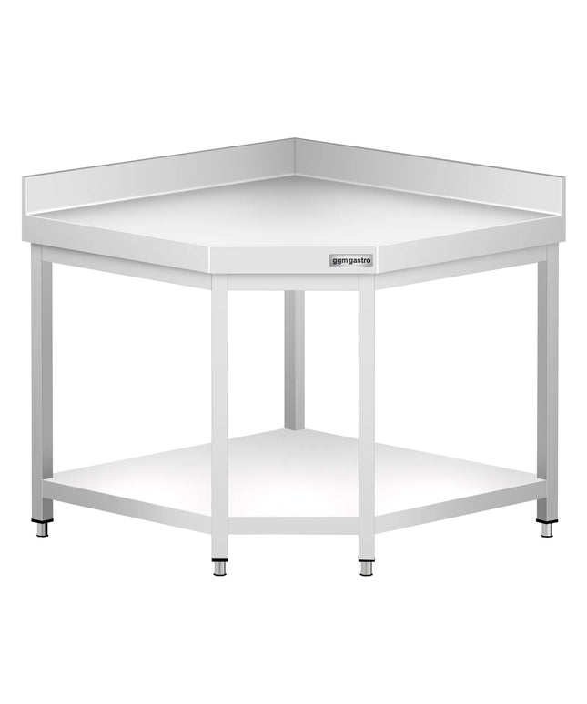 GGM Gastro Commercial Stainless Steel Corner Table PREMIUM - 1150x800mm - with Undershelf - with Rear Upstand