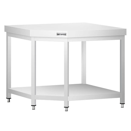 GGM Gastro Commercial Stainless Steel Corner Table PREMIUM - 1150x800mm - with Undershelf - with Rear Upstand