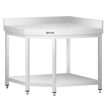 GGM Gastro Commercial Stainless Steel Corner Table PREMIUM - 1150x800mm - with Undershelf - with Rear Upstand